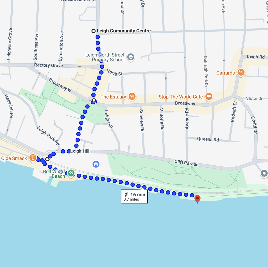 Walk from Leigh Community Centre to The Wilton